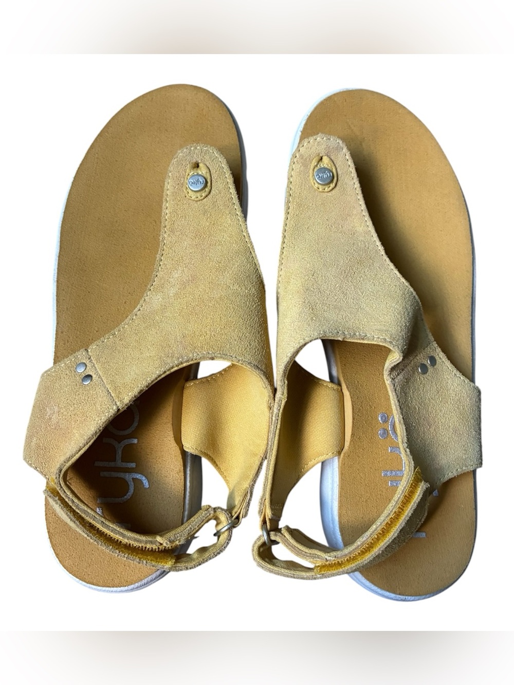 Ryka Margo Comfort Thong Sandals Boho Retro Slingback Strap Yellow Suede Sz 8